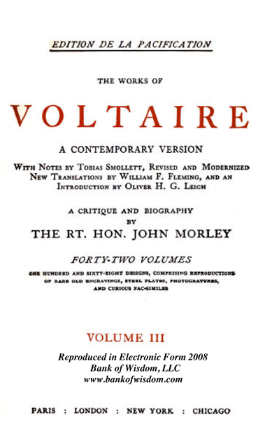 (image for) The Works of Voltaire, Vol. 3 of 42 vols + INDEX volume 43